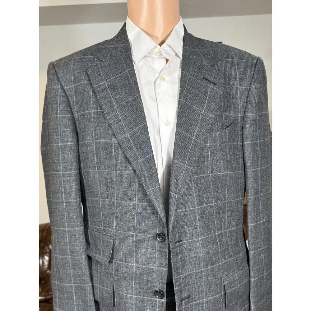 Tom Ford Linen Windowpane Charcoal Blazer Sportcoat 50R 40R US Italy Wool Silk
